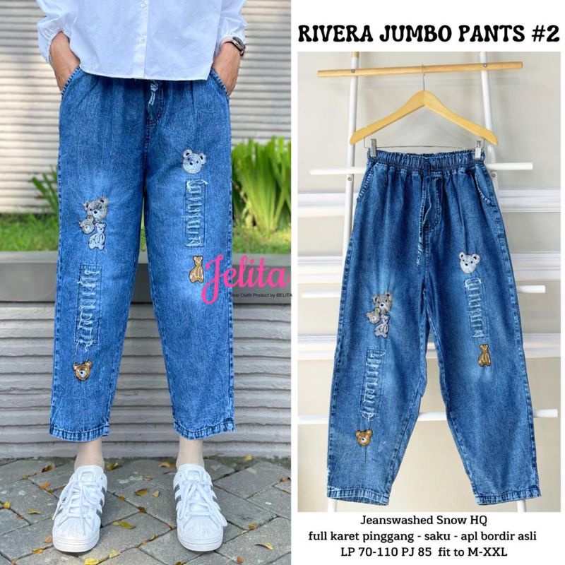 CELANA WANITA TERLARIS RIVERA JUMBO PANTS #2 (CELANA BAGGY JEANS BORDIR)
