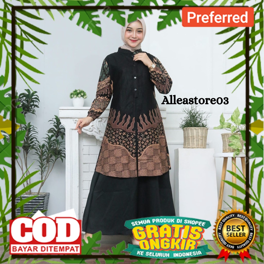 BATIK NASIONAL //Gamis Batik Motif Bunga Surya Modern Premium, Dress Muslim, Gamis Batik Kombinasi Terbaru// MODEL BARU BATIK SEMUA UKURAN ADA