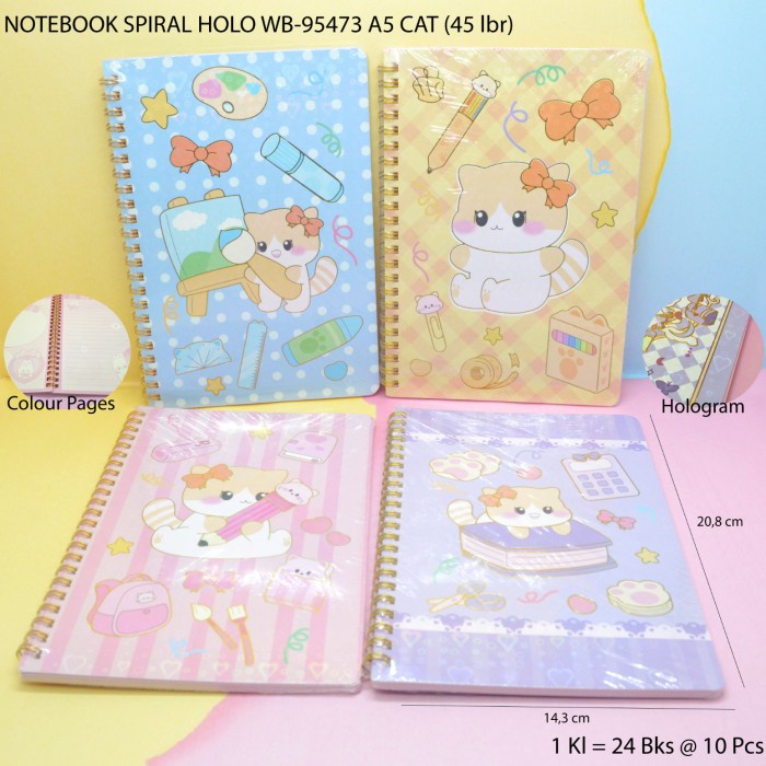

buku notebook spiral holo motif cat satuan