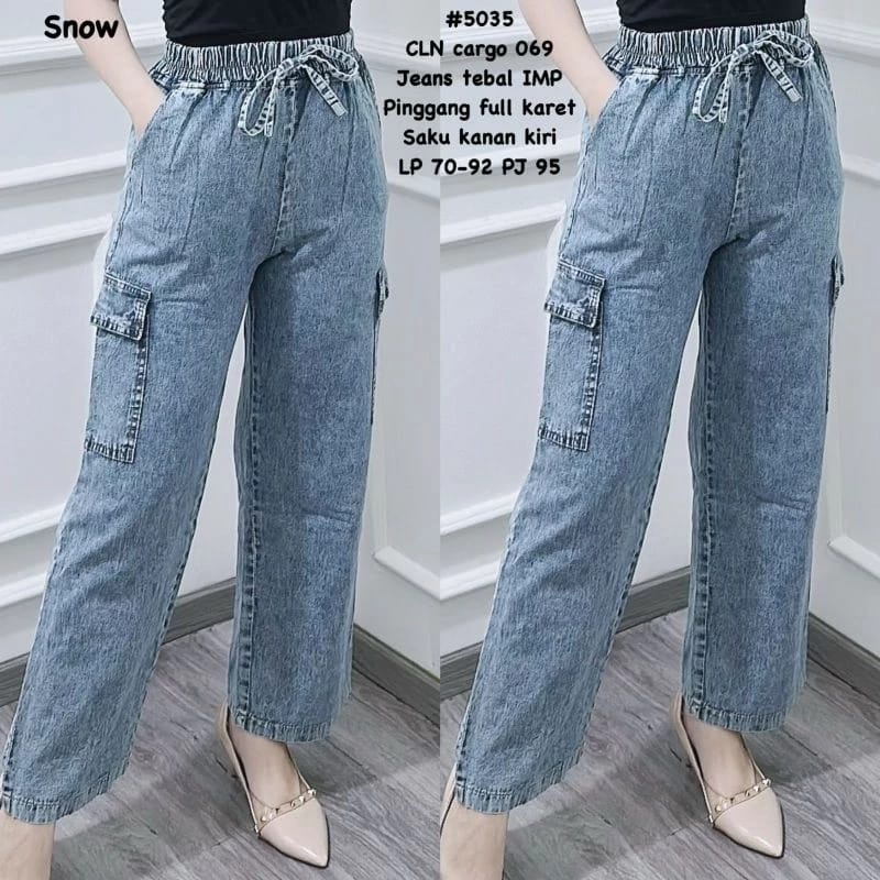 Celana Panjang Wanita Bahan Lepis Jins - KULOT JENI CARGO JEANS - Kargo Jeans Kulot