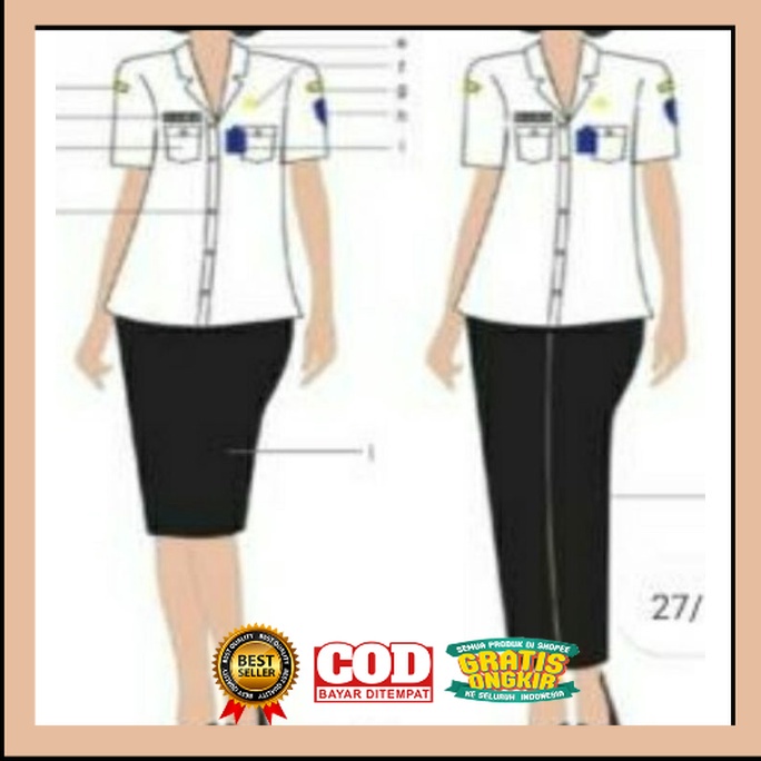 SERAGAM DINAS PUTIH.BAJU PNS PUTIH.lengan pendek Cewek standart SK.NAGATA.// BAJU SERAGAM GURU KAIN 