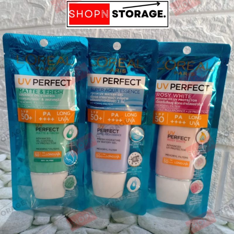 LOREAL PARIS UV Perfect Sunscreen SPF50+ PA++++ Matte & Fresh / Rosy White / Super Aqua Essence 30ml