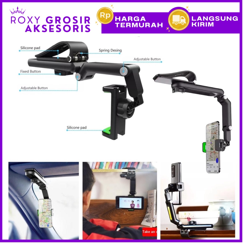 Holder hp mobil jepit sunvisor holder hp jepit 4in1 bisa di meja mobil atau untuk vlog HD58