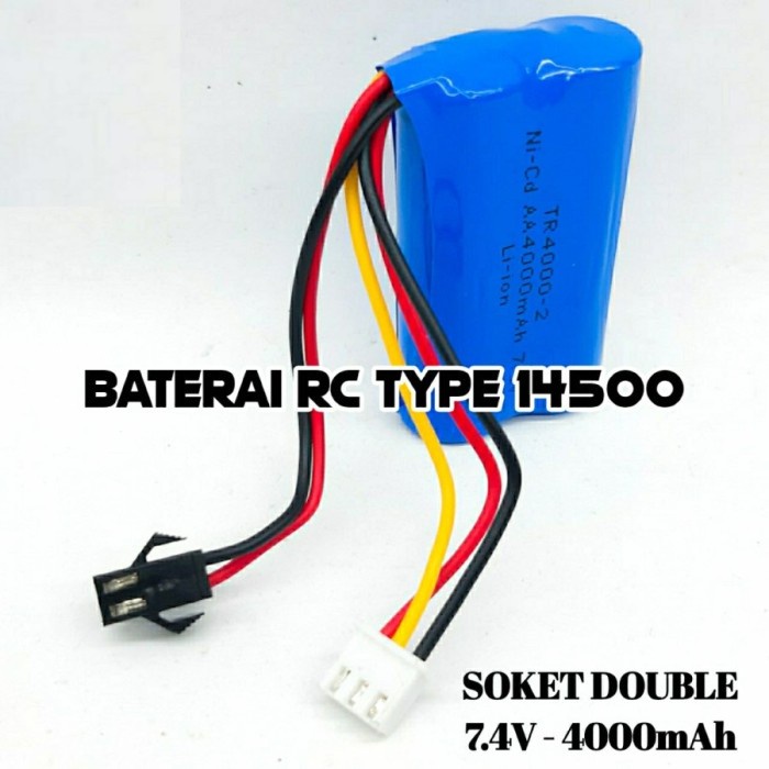 Baterai 14500 Soket Hitam & Putih Dobel 7.4V 4000mAh Mobil RC 3Pin 2P -OLL