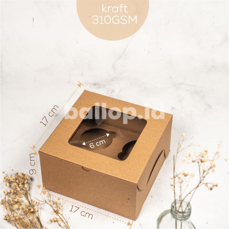 

KRAFT Lubang 4 Kotak 17 17 9 CM Box Packing Isi Cup Cupcake Muffin Pudding Pie Inner Sekat Insert