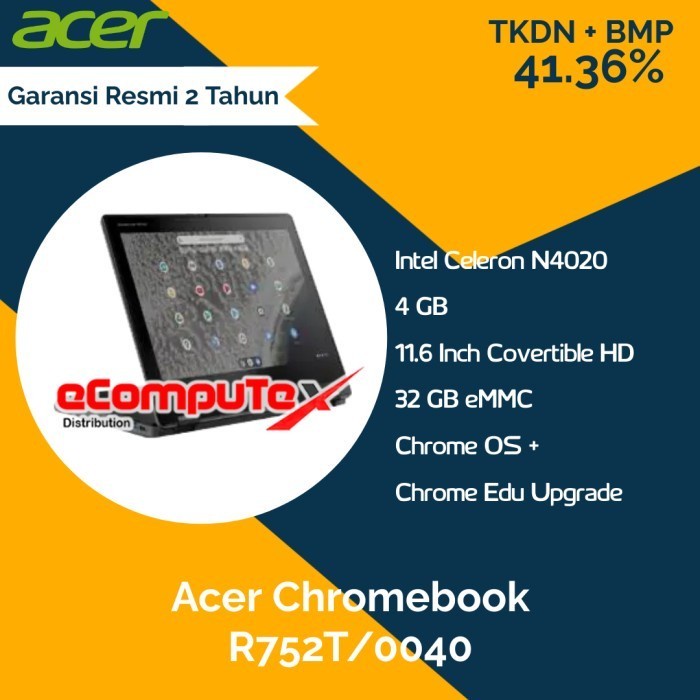 Laptop Acer Chromebook (R752T/0040) - N4020 4GB 32GB - TKDN RESMI