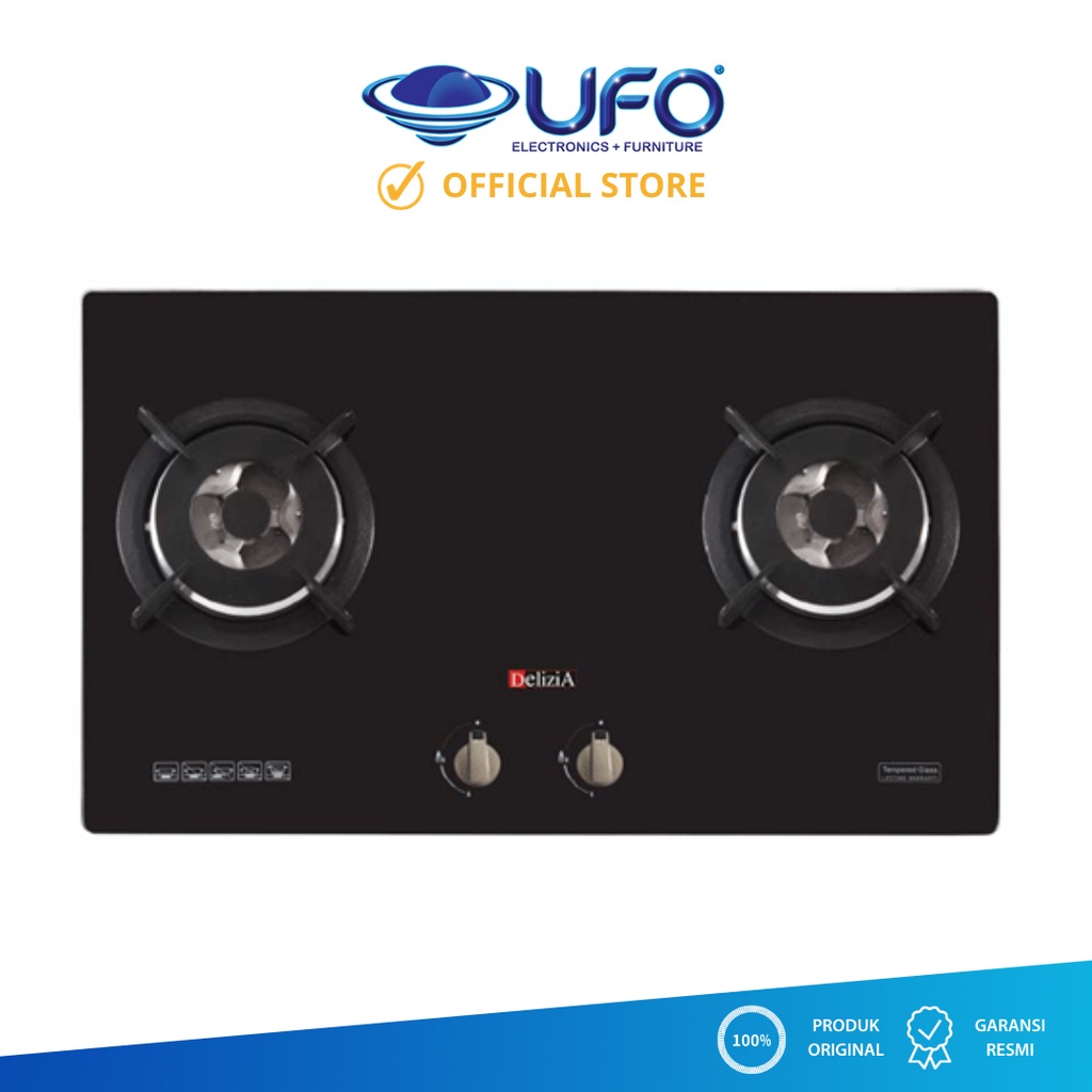 DELIZIA DHH82AS11GHBK BUILT IN GAS HOB 80 CM KOMPOR GAS TANAM 2 TUNGKU GARANSI RESMI