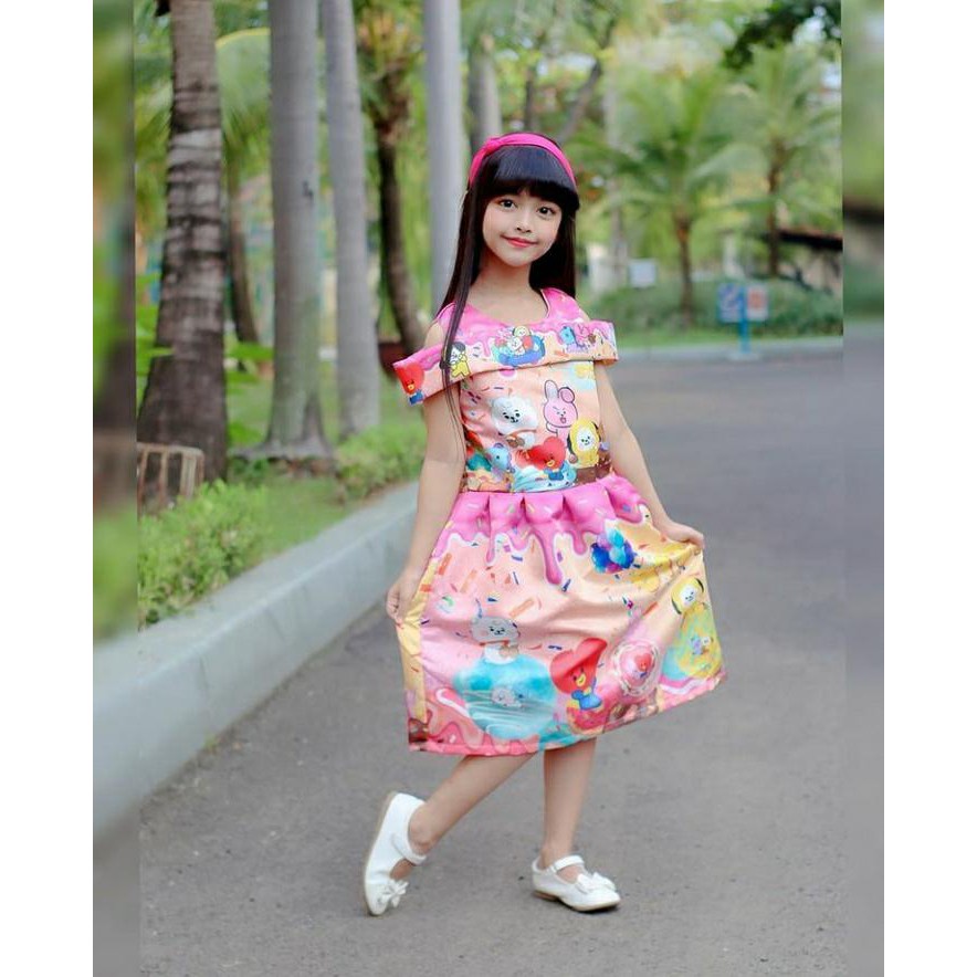 Dress anak pesta bridal / dress satin sabrina BTS BT21 DONNUT / baju pesta anak termurah 2021 kids//
