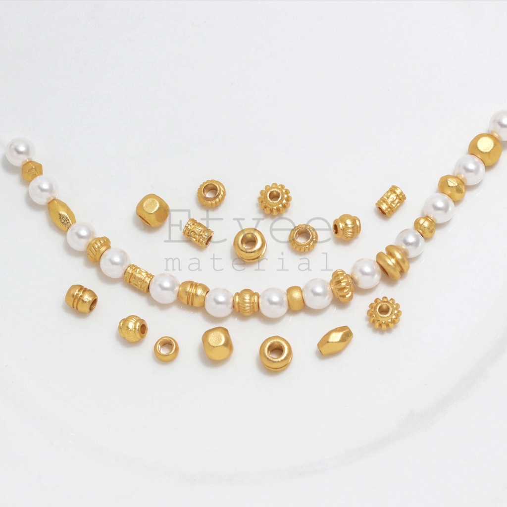 L115 manik bead spacer kalung gelang tabung bulat bola sand gold plating