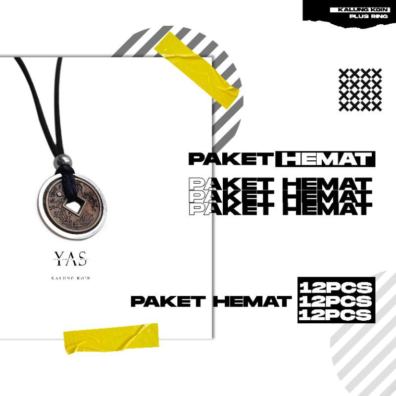 PAKET HEMAT 1 Lusin [12PCS] Kalung Tali Bandul Ring Koin Murah. Kalung koin cina. kalung pria wanita
