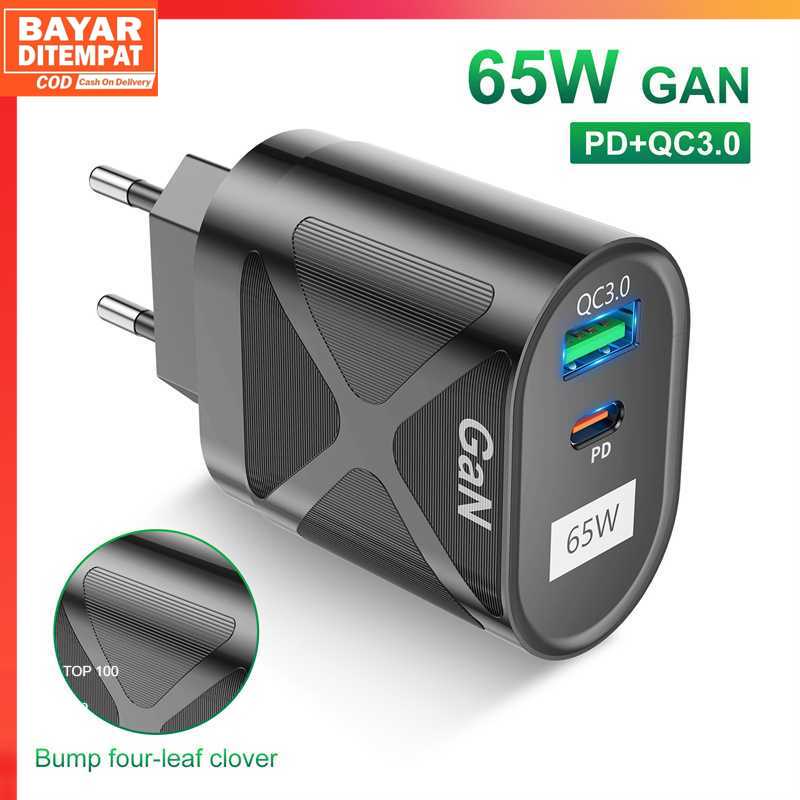 ( 100% ORI ) Lovebay Charger Adaptor Fast Charge USB Type C PD QC3.0 2 Port 65W - BK389-GaN