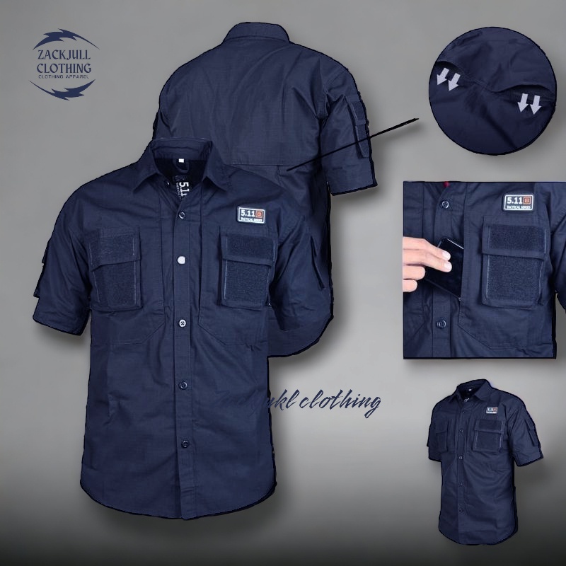 Kemeja Tactical 511 Lengan Pendek -Kemeja Biru Navy - Kemeja Kerja - Kemeja Perepet - Kemeja Keren -