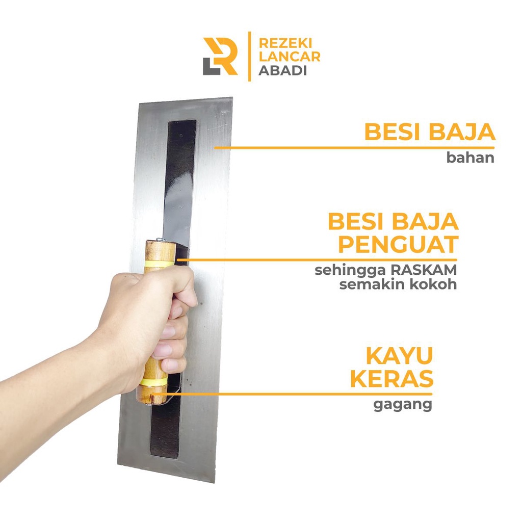 RASKAM BESI BAJA POLOS 40cm / GERIGI PERATA ACIAN / PLASTERING TROWEL