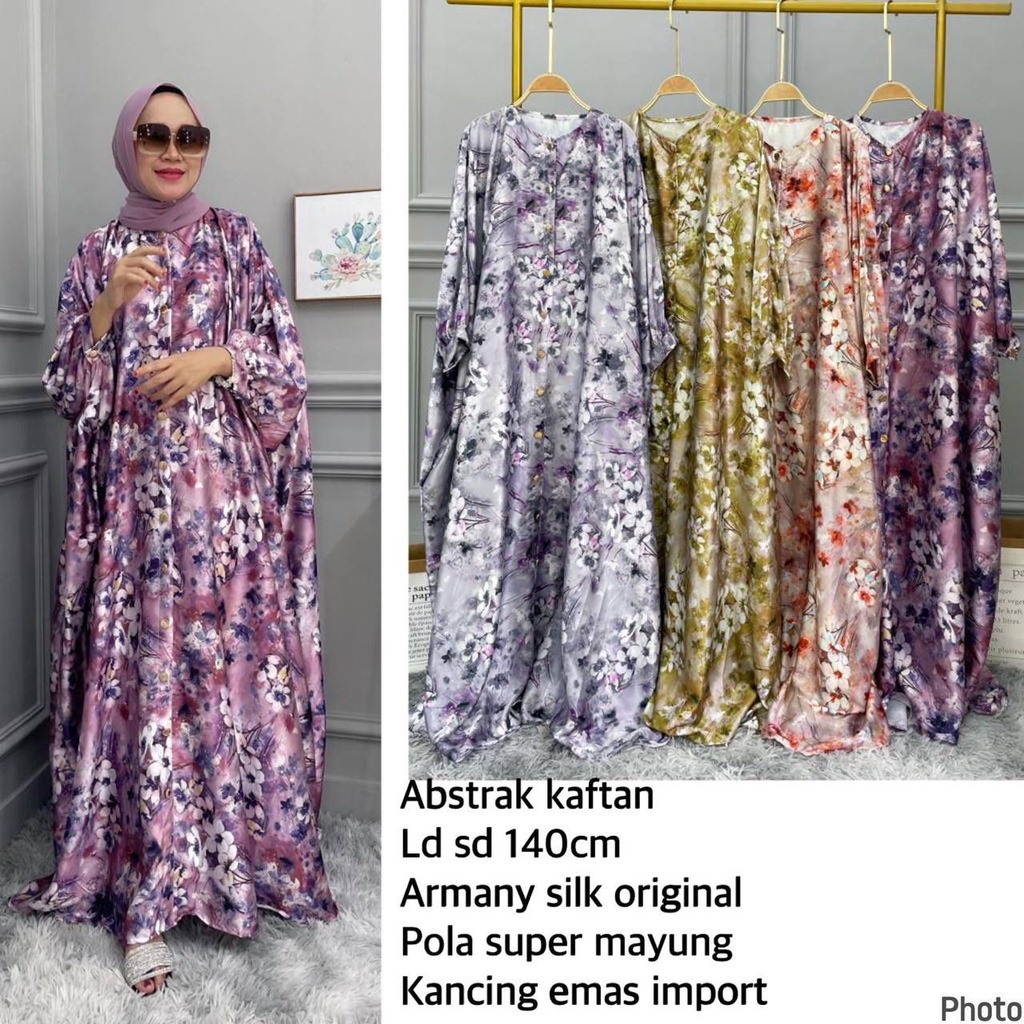 21132 LONG MAXI KAFTAN SATIN LICIN PREMIUM GAMIS KAFTAN JUMBO FULL MOTIF FLOWER PRINT PREMIUM SATIN 