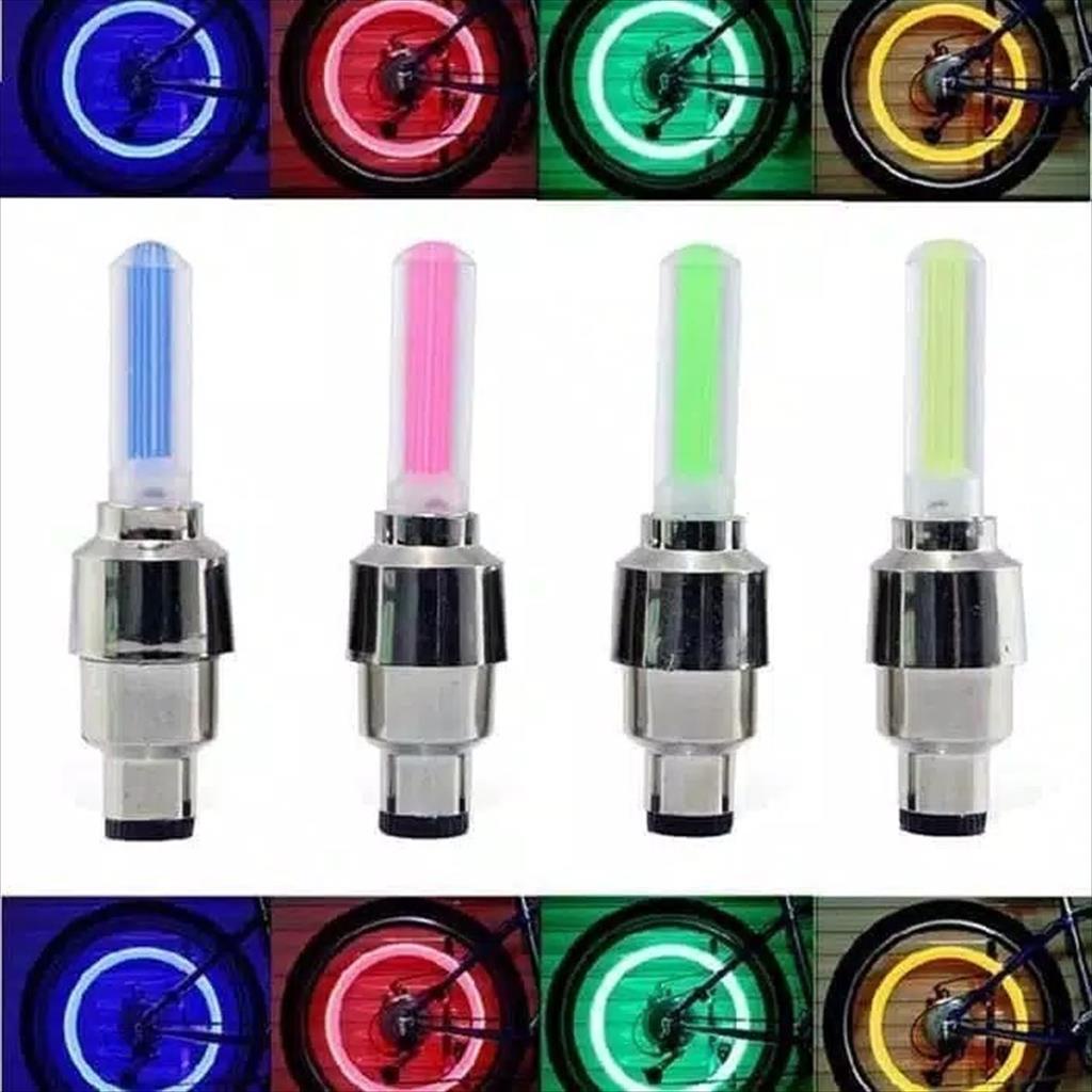 Tutup Pentil LED Sepeda 1 Pasang 2pcs Lampu Hias Ban Sepeda Motor Mobil Warna Warni
