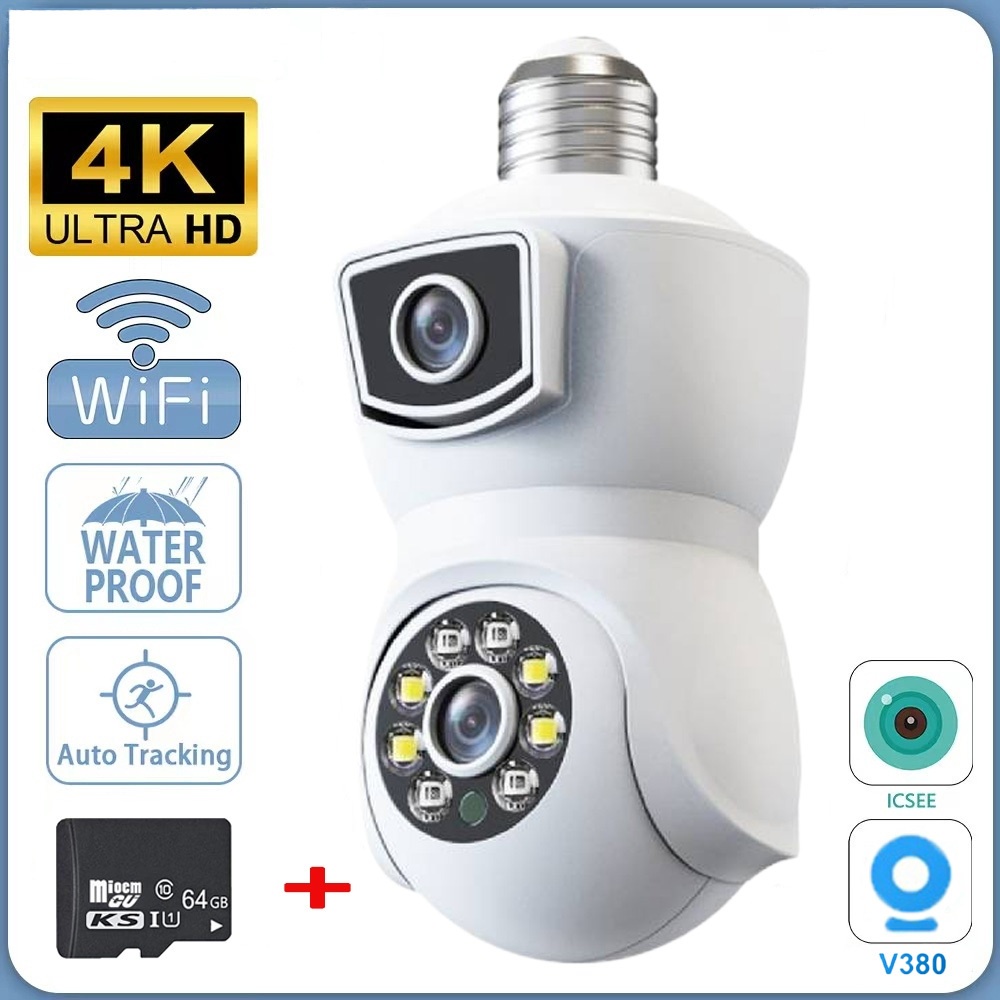 【Garansi 1 Tahun】CCTV V380 Pro 8MP Kamera WiFi Luar Ruangan Kamera Dual Lensa Tahan Air PTZ IP Camera