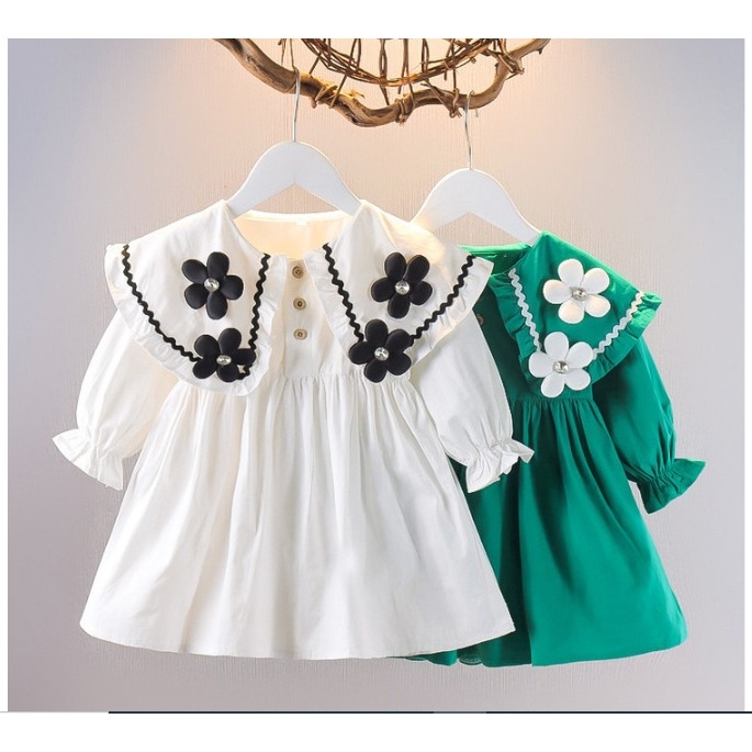 Dress anak IMPORT  korean style import anak perempuan DRESS KERAH 4 BUNGA