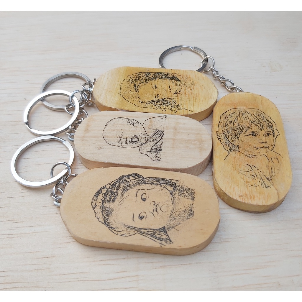 Gantungan kunci lukisan foto SKETSA mediia kayu LONJONG