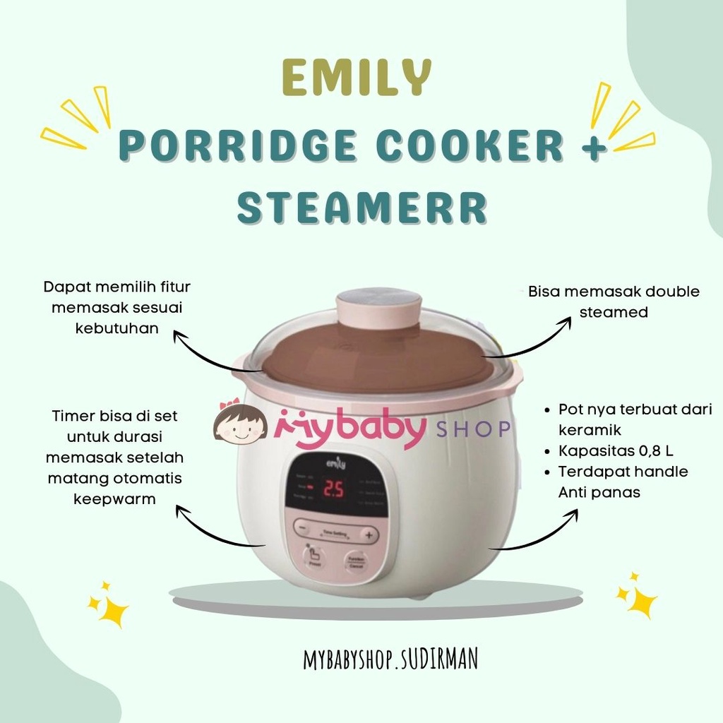 Emily Porridge Slow Cooker 0.8L (EPC-36005) / Pembuat Mpasi baby / Penanak nasi