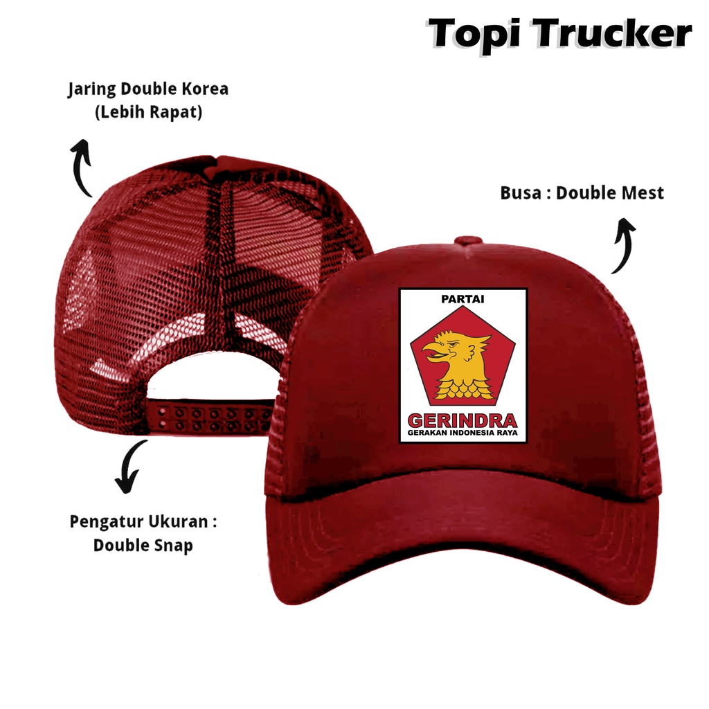 Topi Sablon Partai Gerindra Grindra Prabowo Jenis Jaring Trucker Untuk Pria dan Wanita Murah Topi Pr