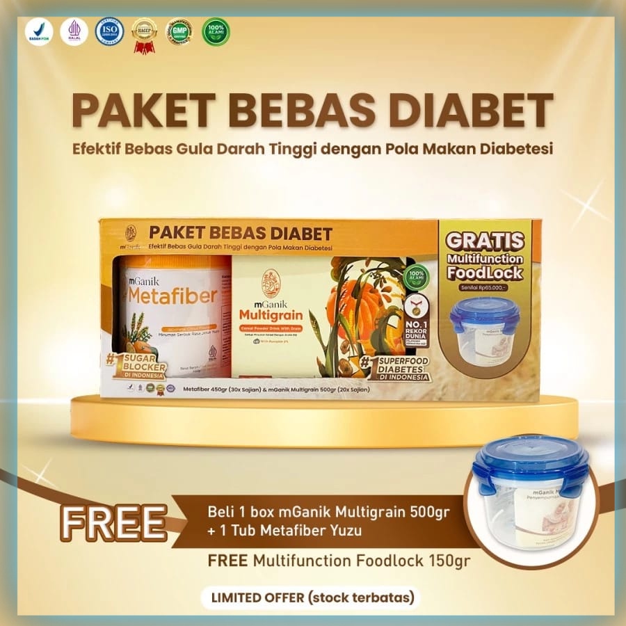 PAKET BEBAS DIABET MGANIK METAFIBER 450 GRAM JERUK YUZU PLUS MULTIGRAIN 500 GRAM 20 SACHET HALAL