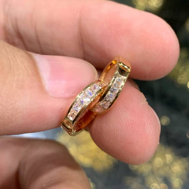 Anting bulat gipsy permata putih kuning anak dan dewasa emas asli kadar 700 750 70% 75% gold rosegol