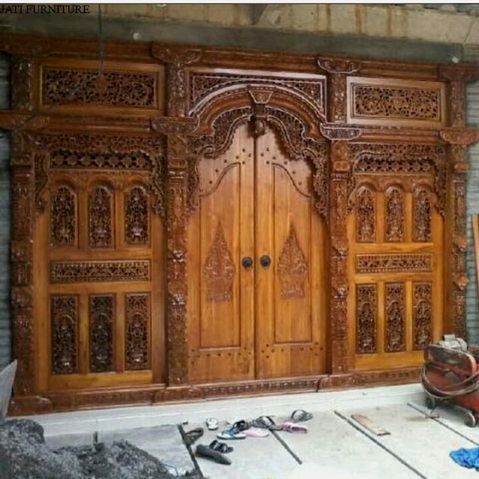 Termurah Set pintu gebyok 4 meter kayu jati solid jawa tradisional