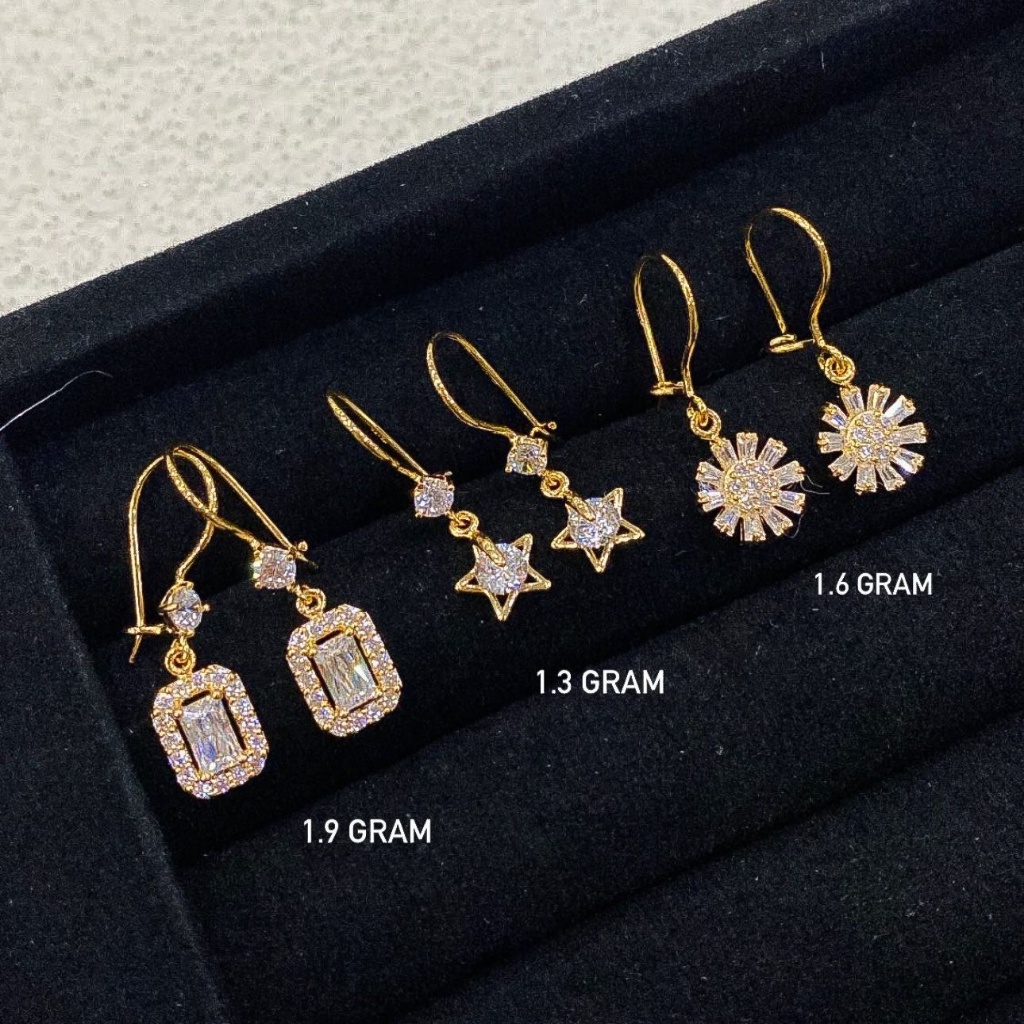 Anting desi anak dan dewasa emas asli kadar 70 16k amero solitaire diamond look bintang bunga giwang