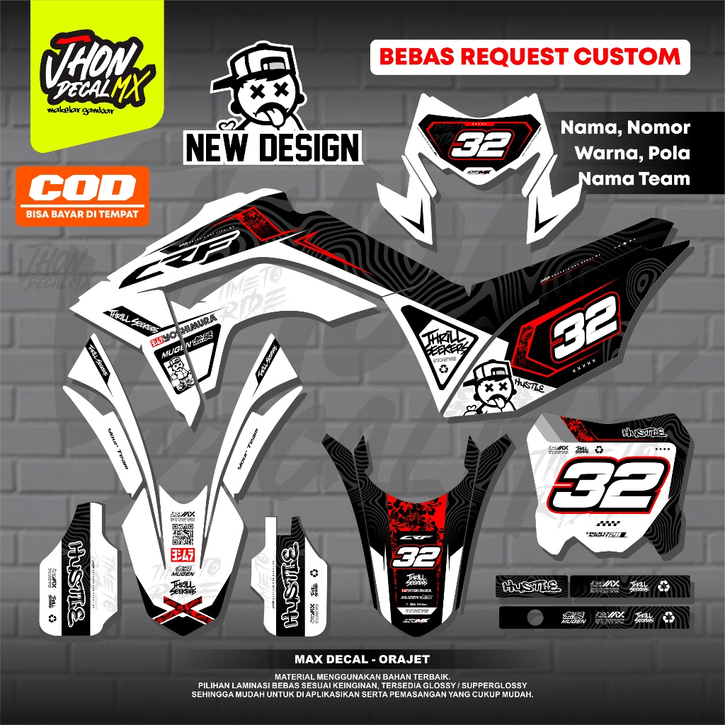 DECAL CRF 150 L FULL BODY MOTIF HUSTLE - DECAL CRF WR KLX DTRACKER KTM SUPERMOTO JhonDecal