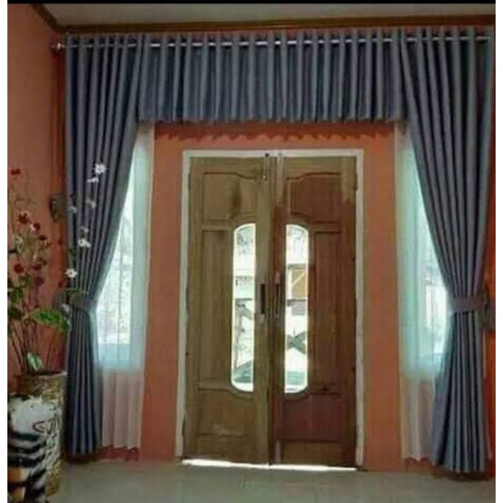 Gorden pintu tengah Ruang Tamu 1 set Poni rumbai gorden Jendela Depan samping pintu