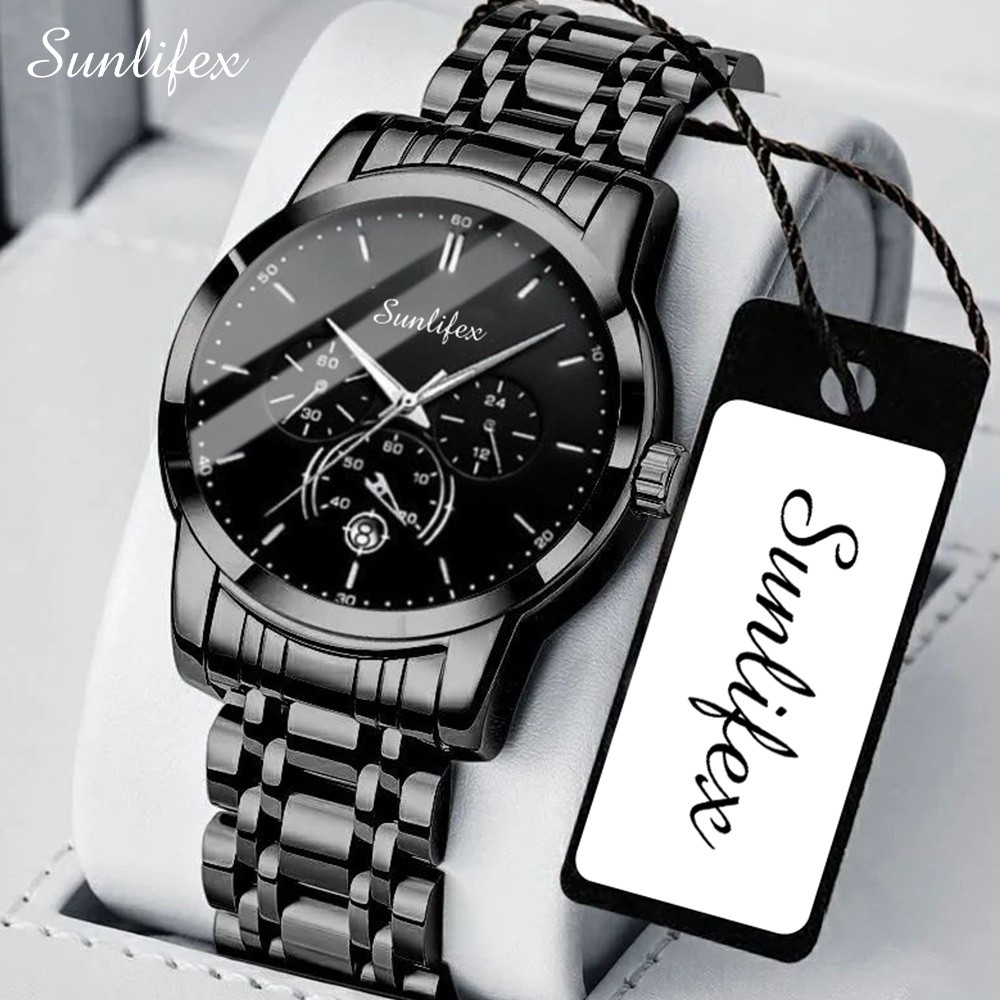 Sunlifex Jam Tangan Pria Original Bisnis Anti Air Kuarsa Jam Pria Calendar Tali Stainless Steel Jam 