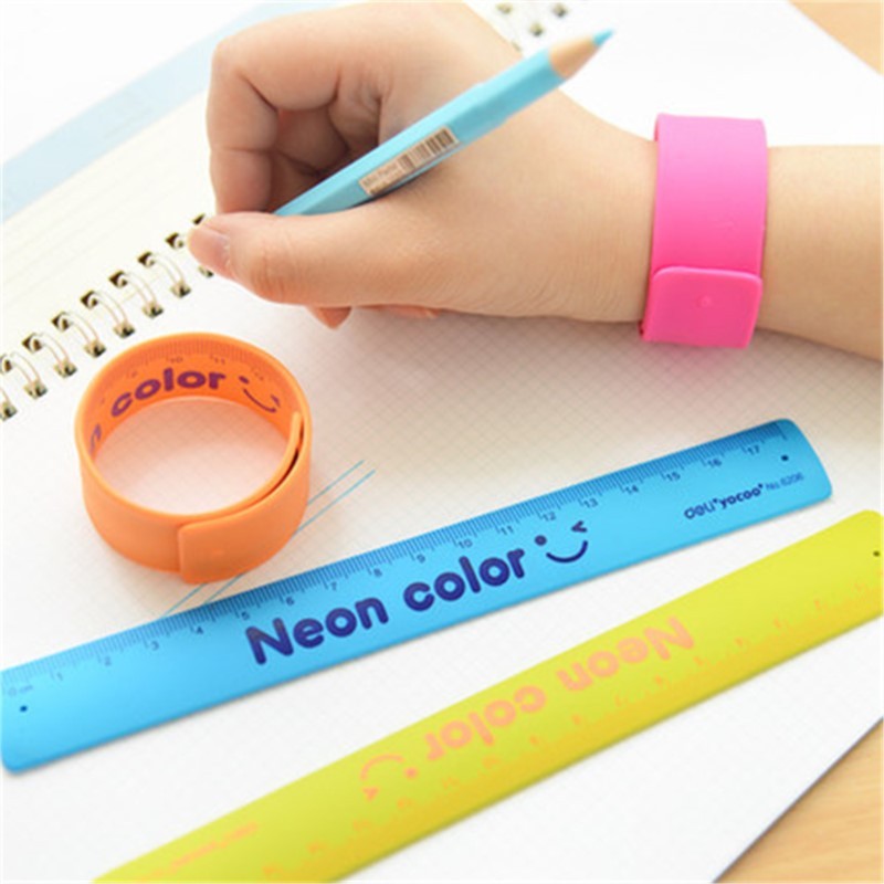 

3pcs/set Cute Silicone folding type colored Slap bracelet Ruler school student drafting supply Drawing ruler straight ruler