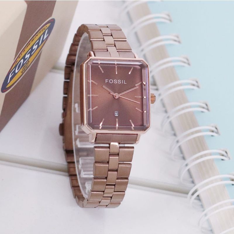 PROMO JAM TANGAN WANITA PREMIUM ANALOG KOTAK TANGGAL AKTIF FOSS1200 TALI RANTAI