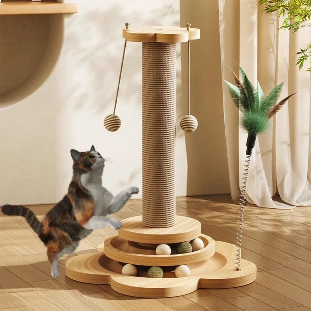 Cat Tower Durable Sisal Scrating Board Tree Pet Cat Toy Solid Wood Cat Turntable Cat Scrating Posts