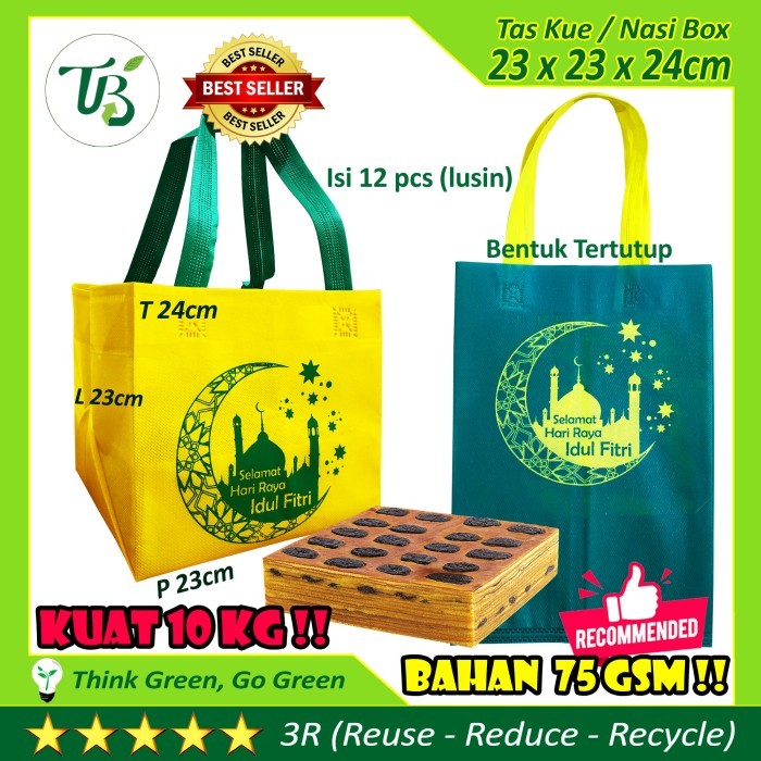 

Tas Kue IDUL FITRI 23x23x24cm Box Cake Spunbond Lebaran non paper bag - Kuning
