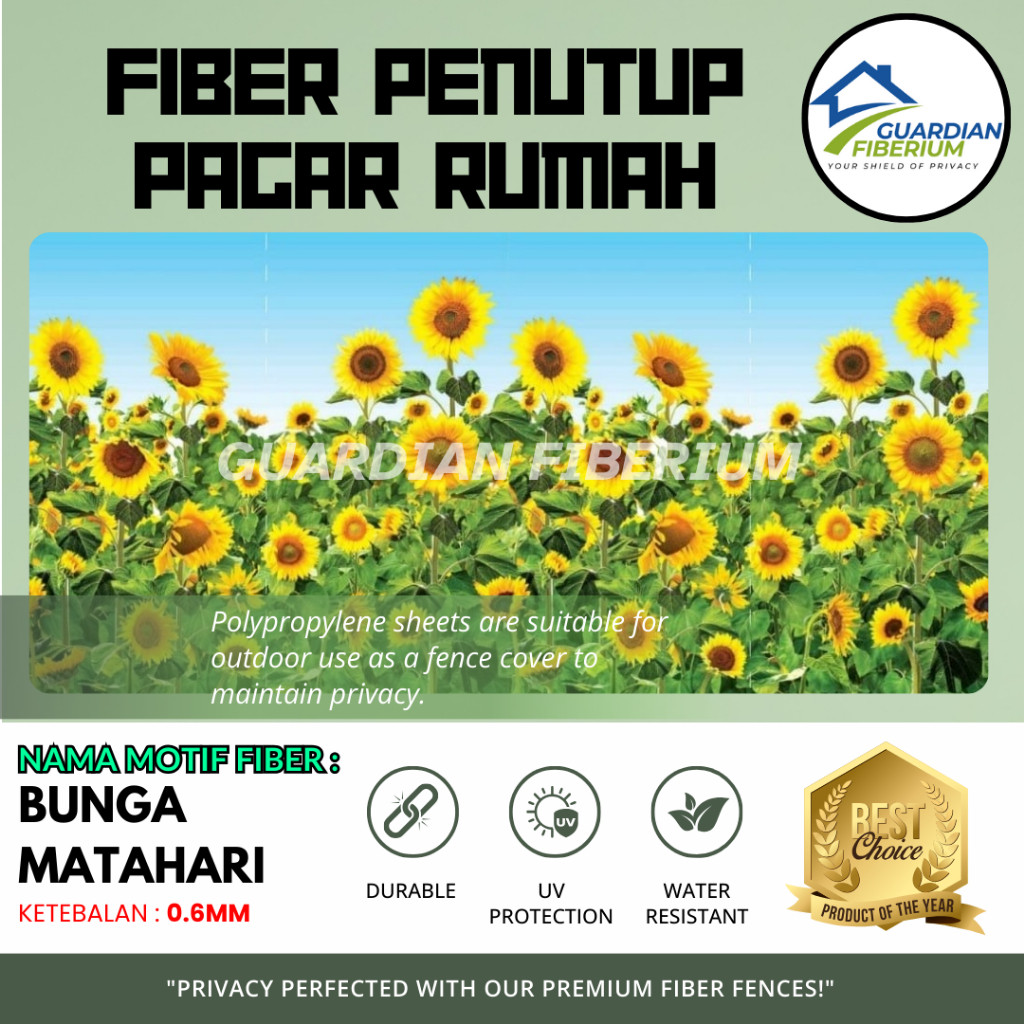 (Harga Per 1/2meter) Fiber Plastik Penutup Pagar Rumah Motif BUNGA MATAHARI