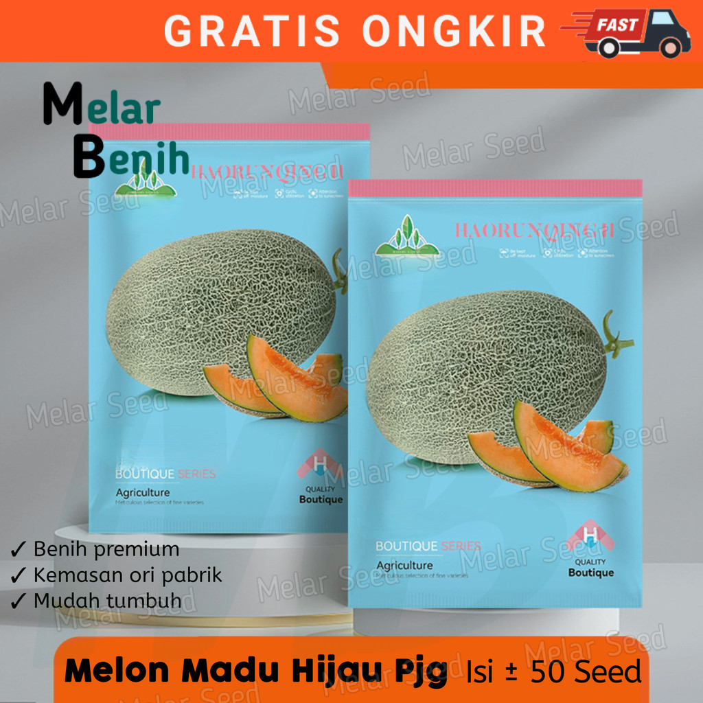 OM - BENIH MELON MADU HIJAU PANJANG BERKUALITAS KEMASAN PABRIK-BIBIT MELON