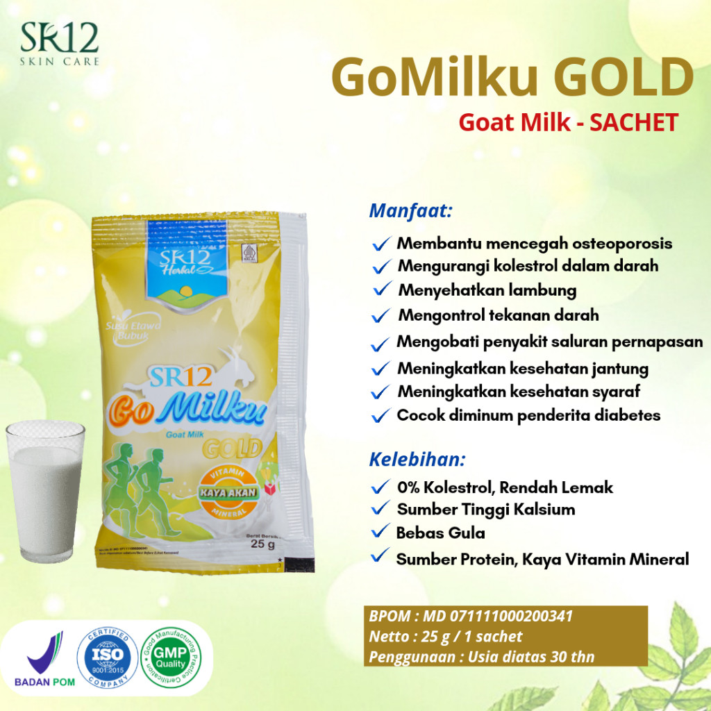 

Gomilku Gold SR12 Kemasan Sachet Susu Kambing Etawa Menjaga Kesehatan Tulang Otot dan Sendi BPOM