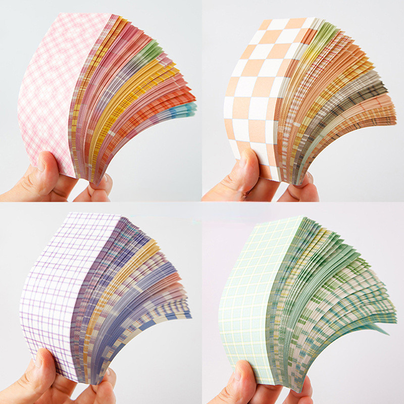 200 Sheets Cute Plaid Note Paper Tearable Non-sticky Decorative Material Long Rectangle Colorful Gri