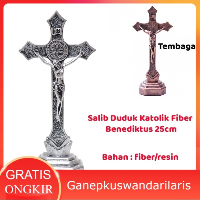 Salib Duduk Katolik Fiber Benediktus Tembaga 25cm-Salib Katolik - korpusrna - Ganepkuswandarilaris