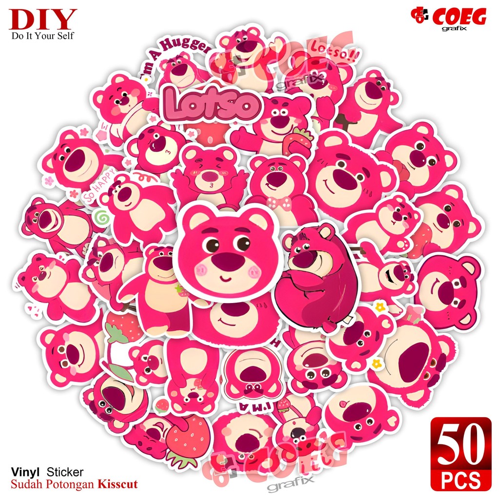 

50Pcs Stiker Vinyl Waterproof Aesthetic Kartun Lotso CG124 – Unik & Kreatif! Cocok untuk Laptop, Koper, Buku Harian