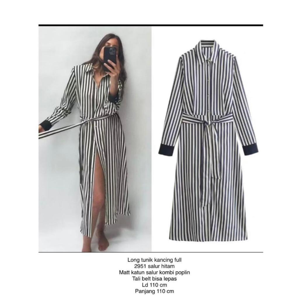 LONG TUNIK KANCING FULL KATUN SALUR POPLIN INCLUDE BELT 2951