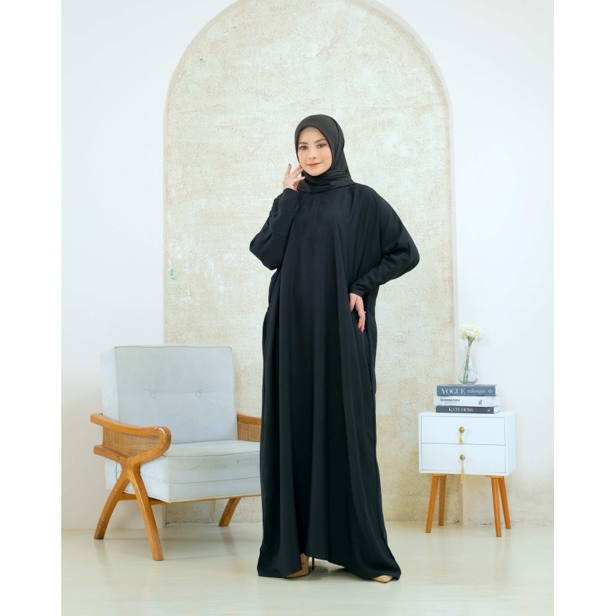 NEW -Abaya hitam polos basic jumbo abaya umroh haji - Hitam, All Size