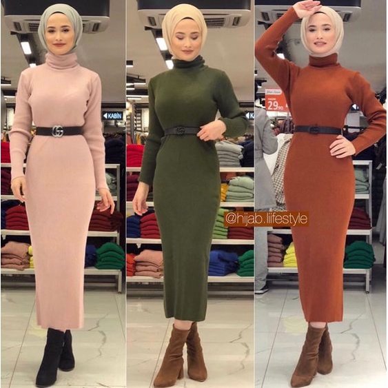 Dress Wanita Dewasa Rajut Tebal /Dres Rajut Turtlenck/Dress tangan panjang/Gamis rajut turtleneck pr
