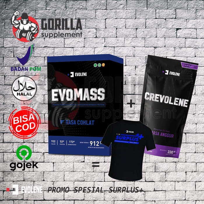 PROMO EVOMASS 2LBS + CREVOLENE FREE SINGLET SURPLUS KALORI CREATINE GA