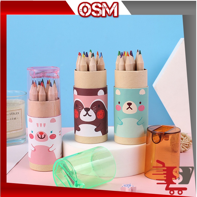 

OSM - S5735 Pensil Warna 12 IN 1 Free Serutan Pensil / Pensil Color / Pensil Warna Karakter Kemasan Tabung Murah Import / Pencils High Quality
