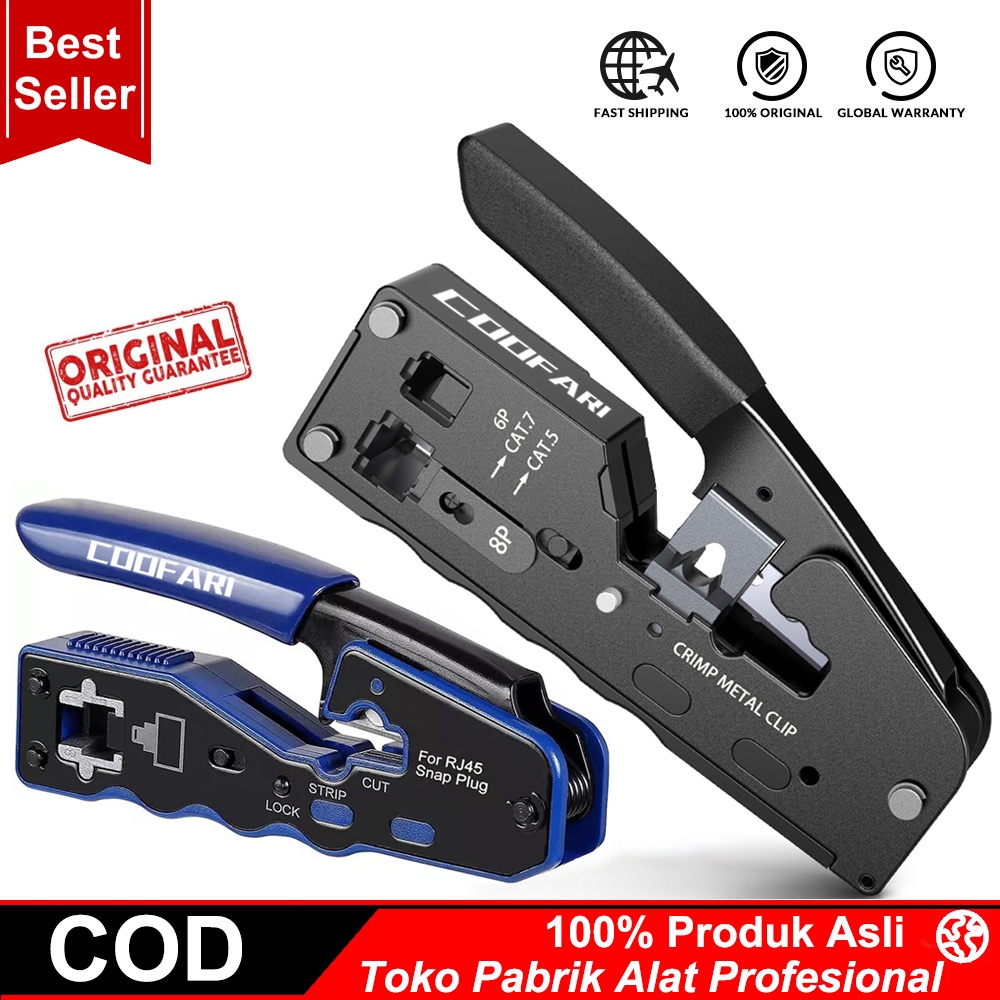 Alat Crimping RJ45 COOFARI Alat Crimping Ethernet Pemotong Kawat Crimper Untuk Konektor Cat7 Cat6a