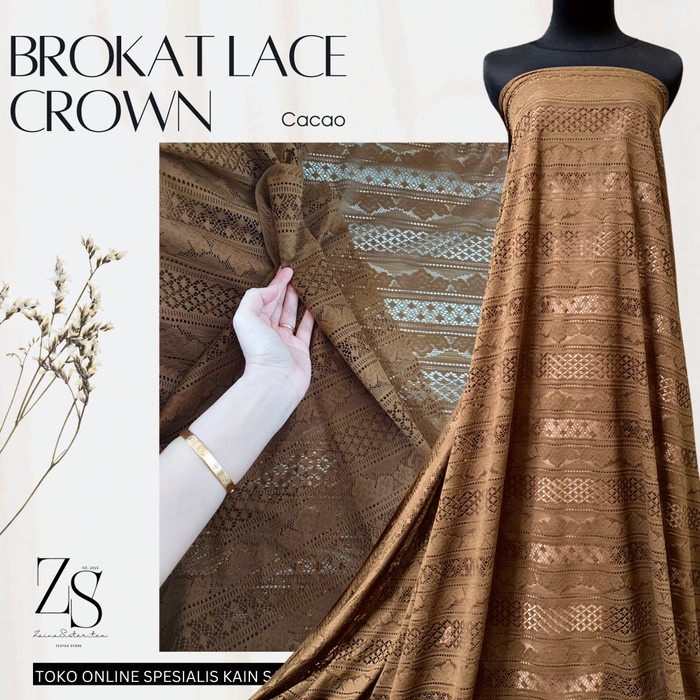 Bahan Kain Brukat Brokat Lace Crown Warna Cokelat Cacao