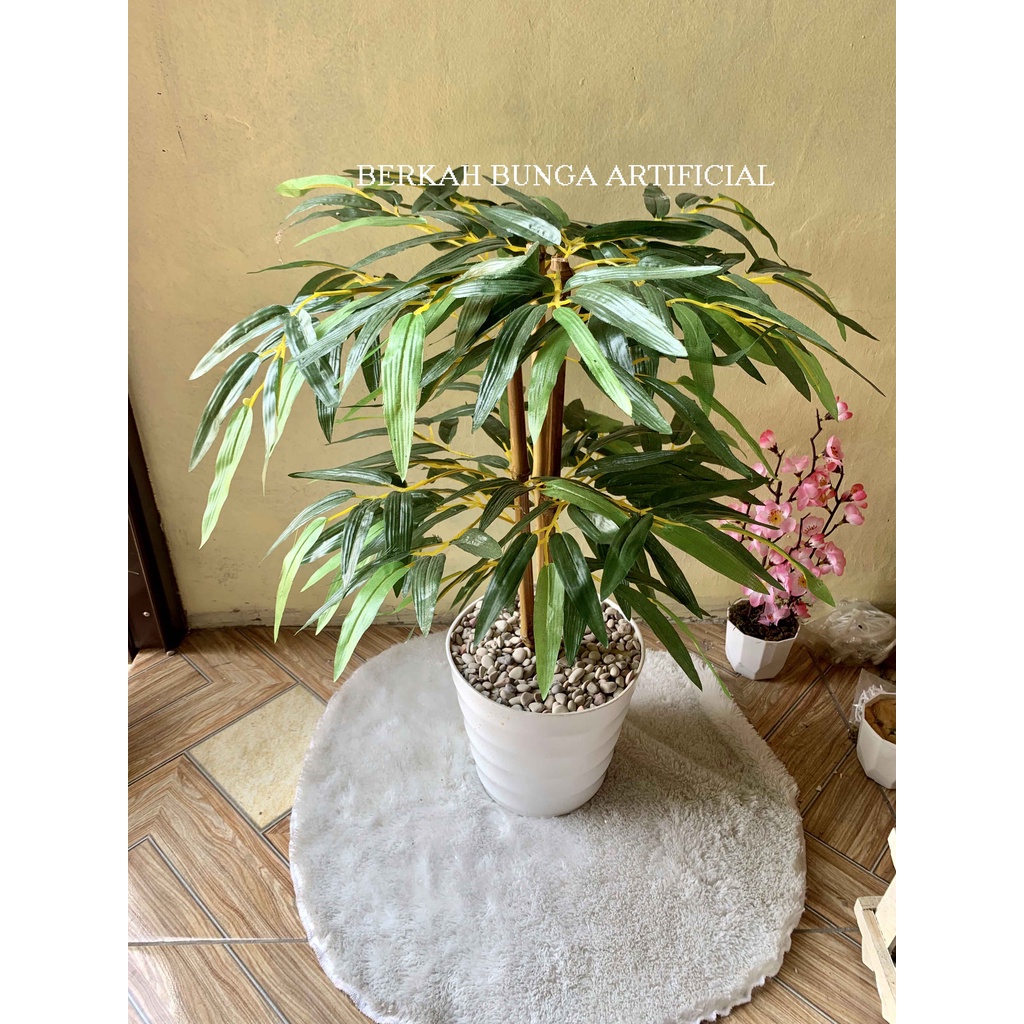 Pohon Bambu Artificial Bambu Partisi Hiasan Dekorasi Rumah Bunga Meja Bunga Pojok Daun Bambu Kuning 