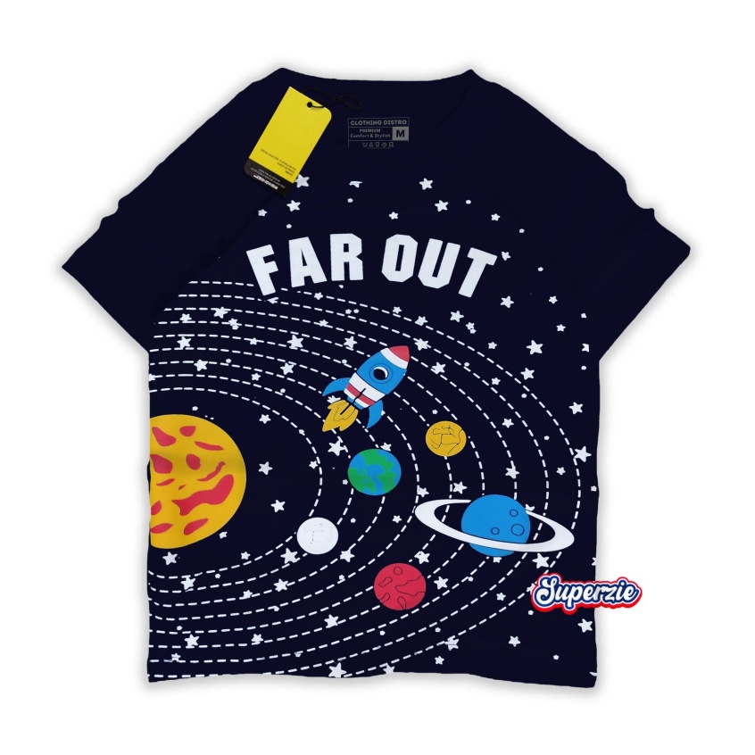 Baju kaos anak laki-laki perempuan KANZY PREMIUM KIDS Cowok motif astronot Far out navy lucu umur 1 